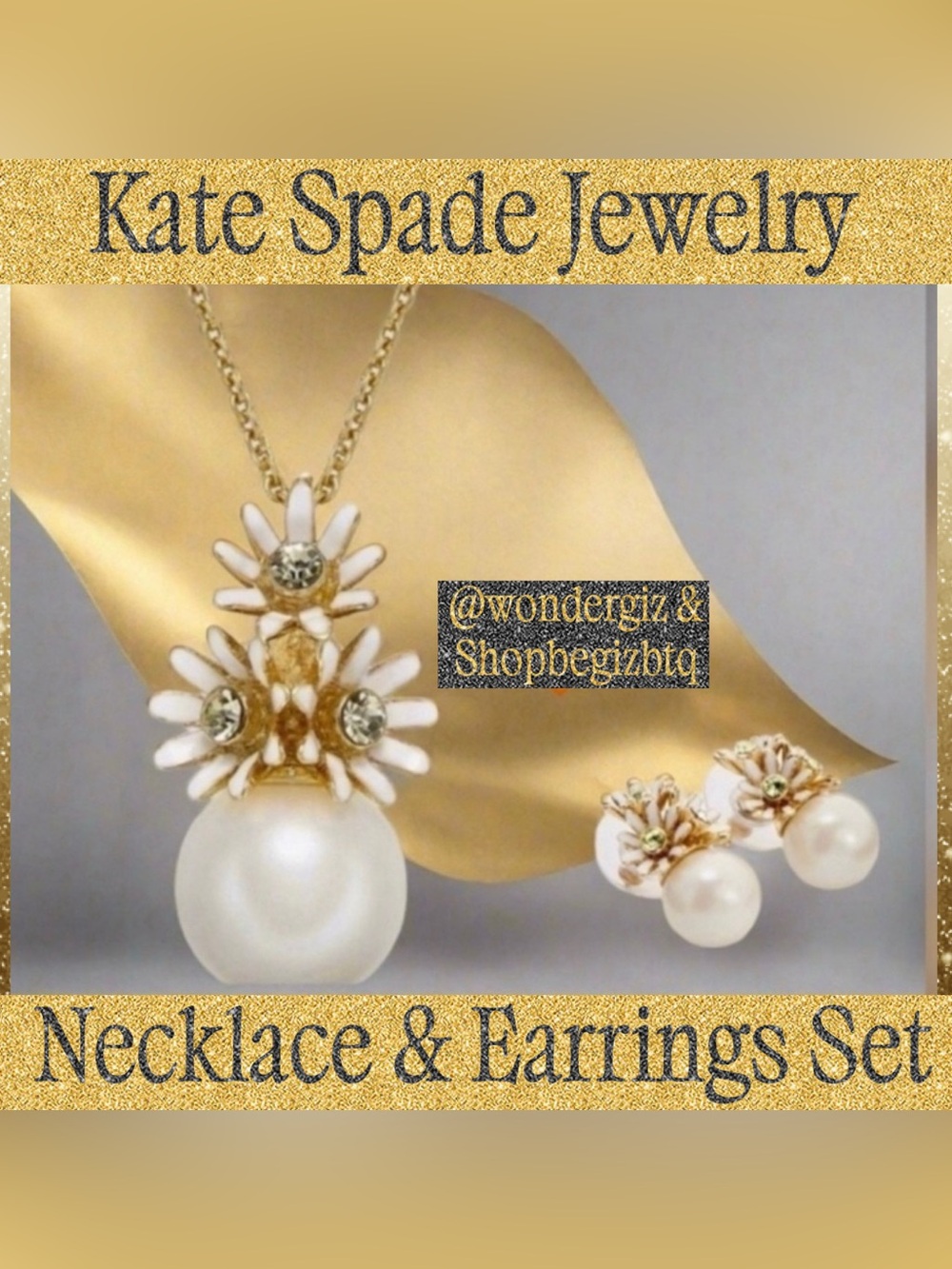 Kate Spade Authentic Loves Me Flower & Pearl Stud Earrings & Necklace Set